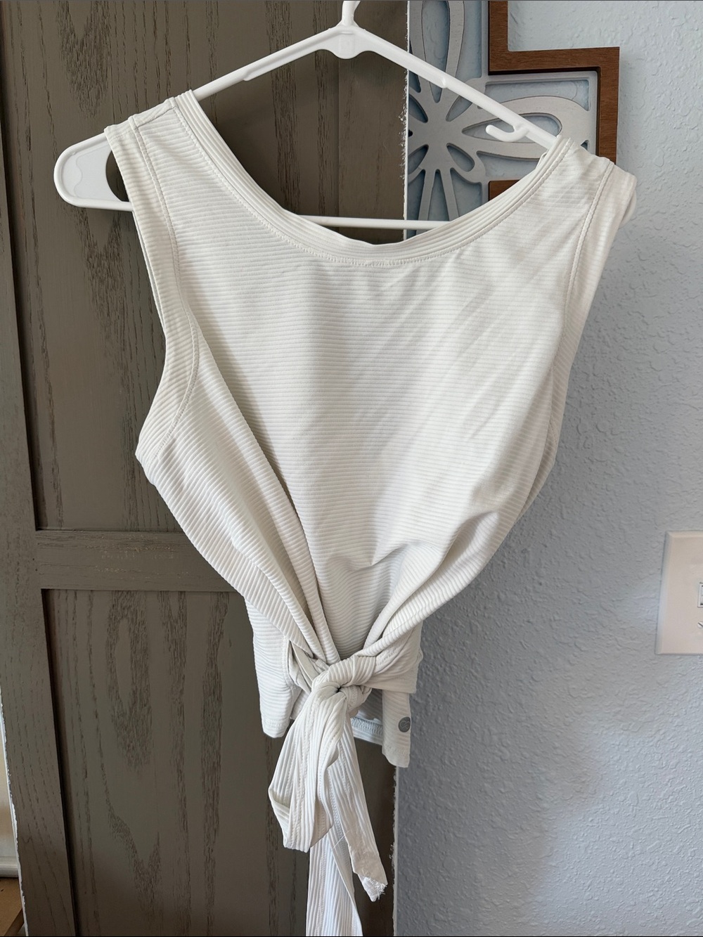 CALIA by Carrie Underwood Cream Ribbed Tie-Front Tank